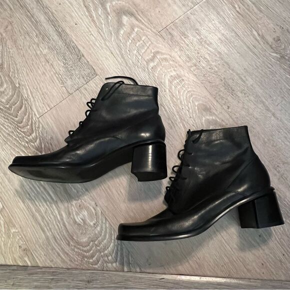 Vintage 90s Y2K Black Leather Square Toe Lace Up Ankle Boots 8.5 Whimsigoth - Picture 15 of 15
